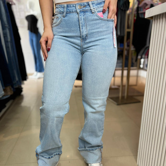 JEAN WIDE LEG RECTO RUEDO