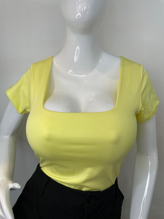 Body Manga Corta Escotado Amarillo