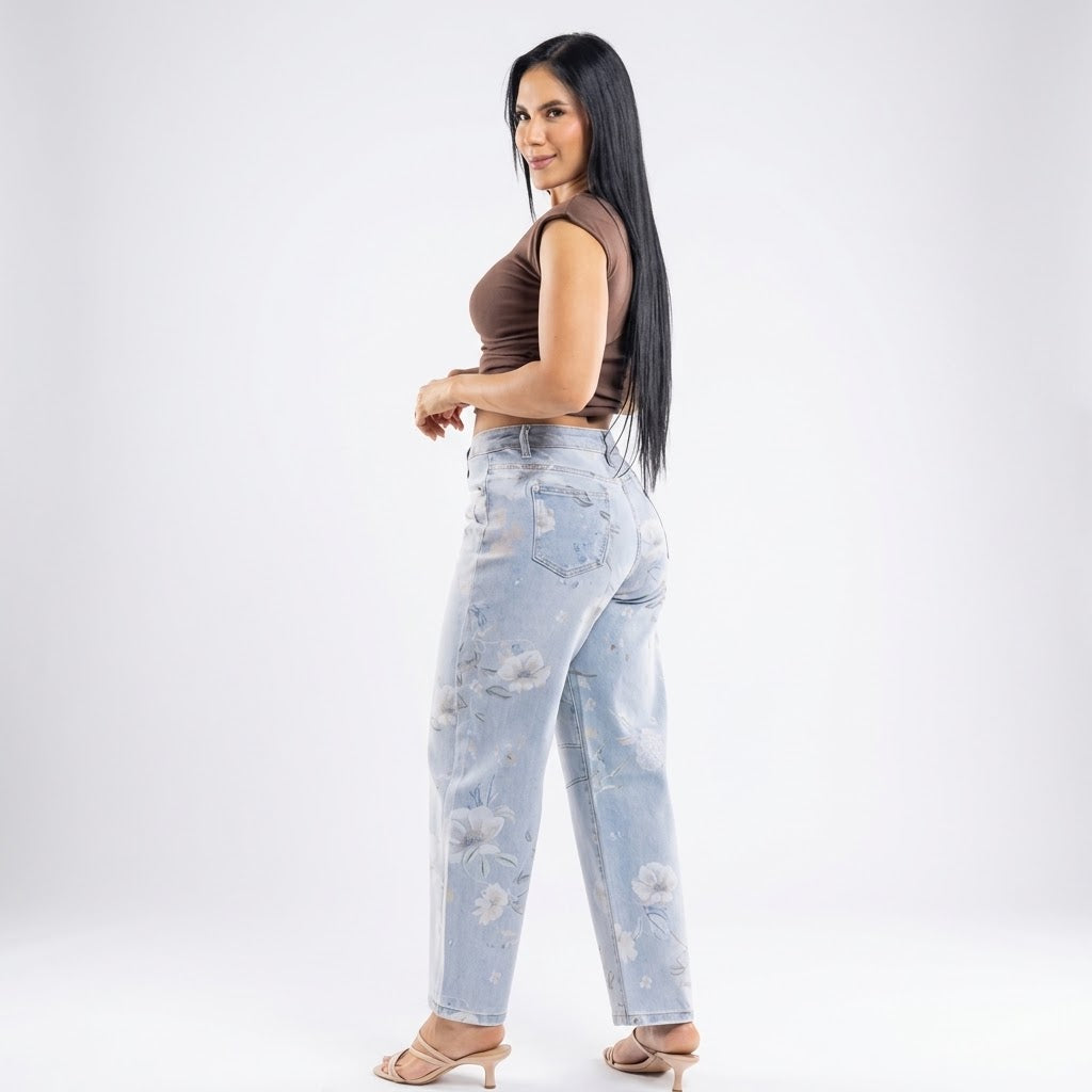 JEAN BARREL ESTAMPADO FLORES