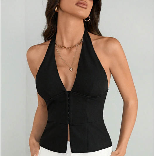 TOP HALTER ESCOTADO NEGRO