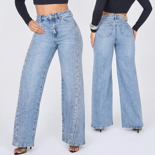 JEANS WIDE LEG DETALLE PIEDRAS