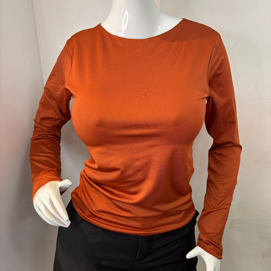 TOP HALTER MANGA LARGA TERRACOTA