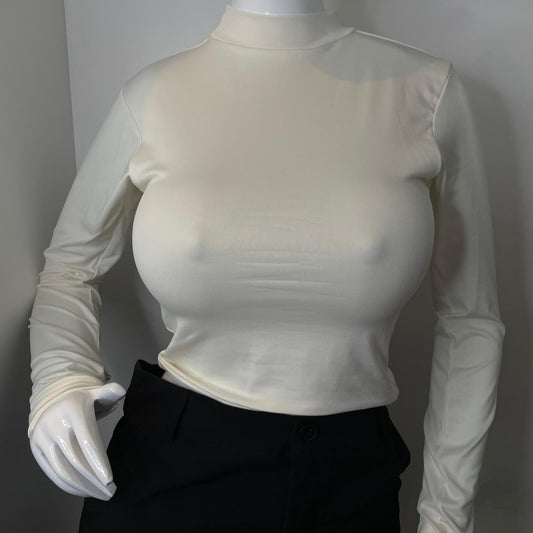 TOP HALTER MANGA LARGA CUELLO MARFIL
