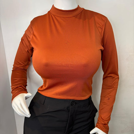 TOP HALTER MANGA LARGA CUELLO TERRACOTA