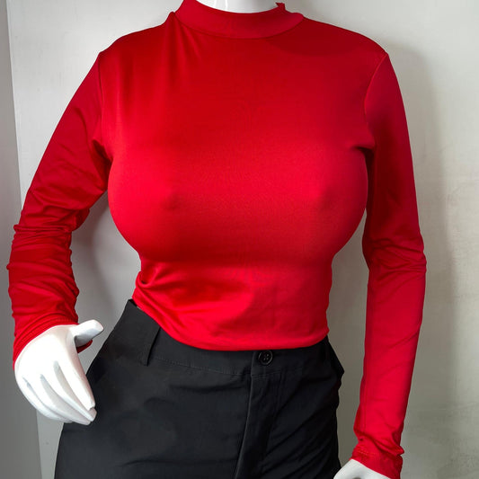 TOP HALTER MANGA LARGA CUELLO ROJO VIVO