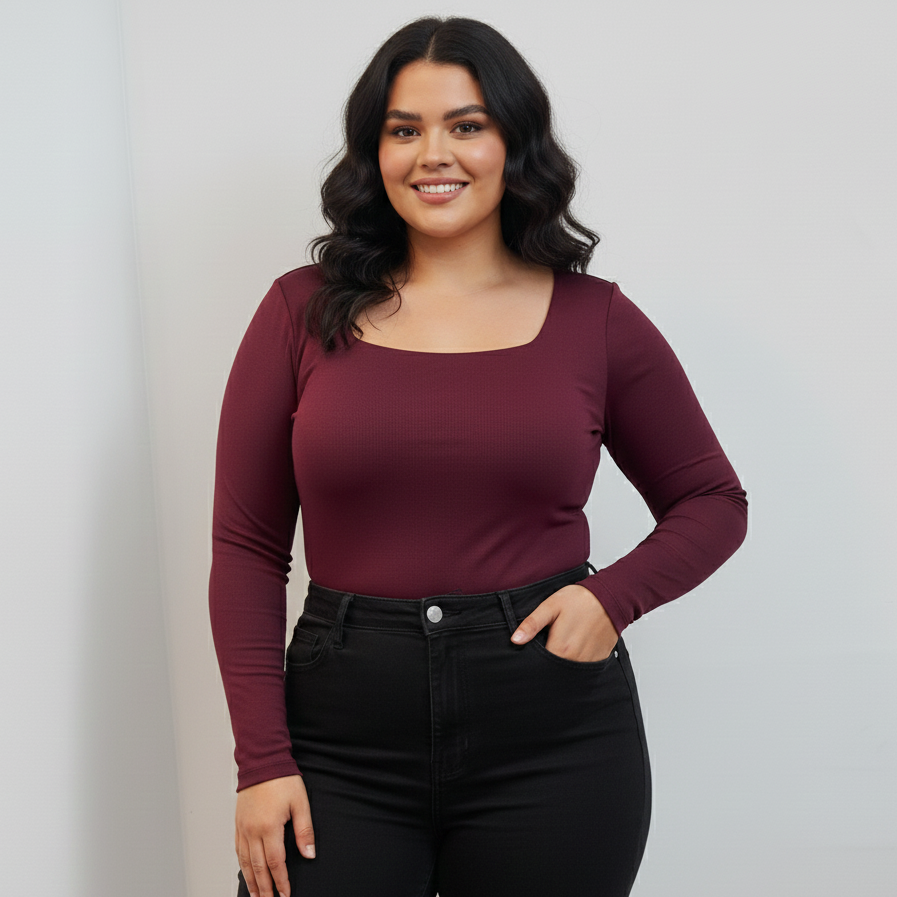 BODY PLUS MANGA LARGA ESCOTADO