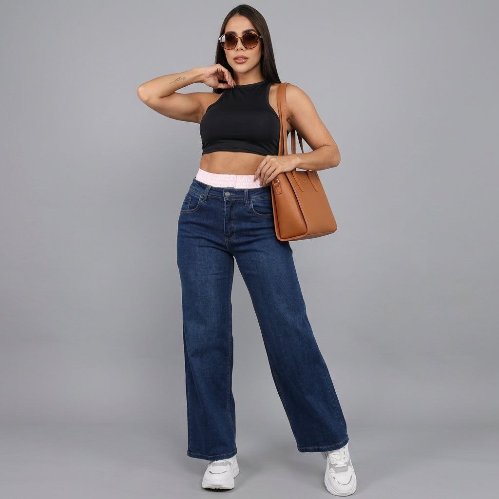 JEAN WIDE LEG ANCHO DOBLE PRETINA