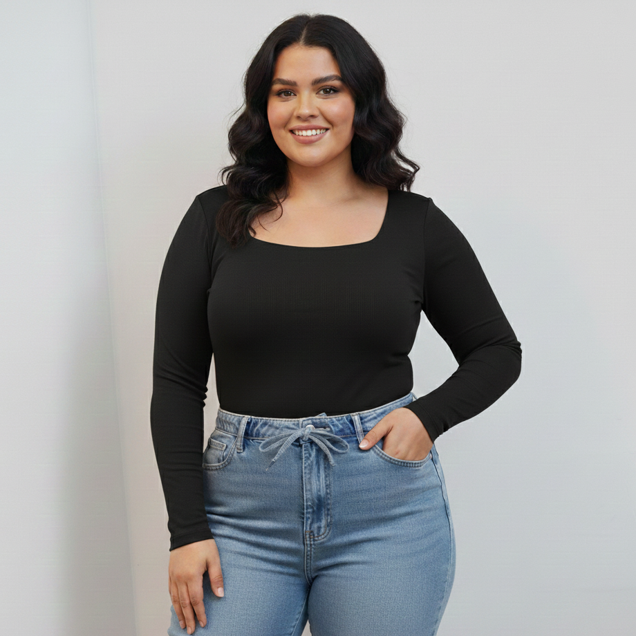 BODY PLUS MANGA LARGA ESCOTADO