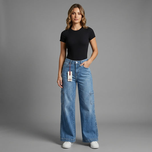 JEAN WIDE LEG POWER PUSH UP BOLSILLOS