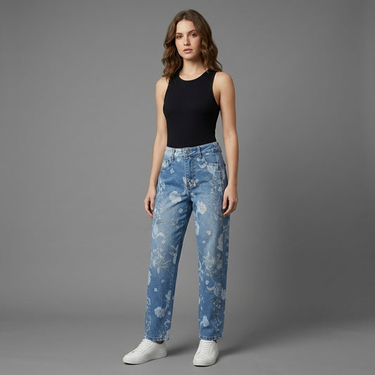 JEAN BARREL ESTAMPADO FLORES