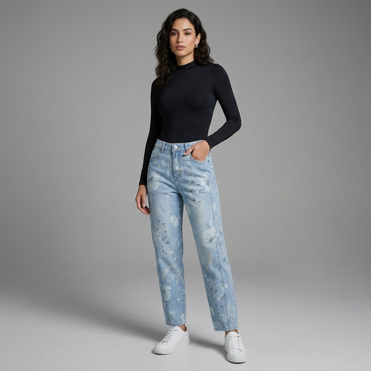 JEAN BARREL ESTAMPADO FLORES