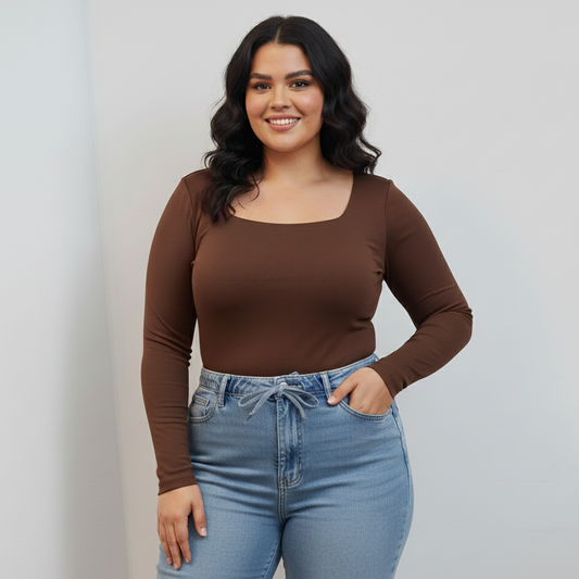 BODY PLUS MANGA LARGA ESCOTADO