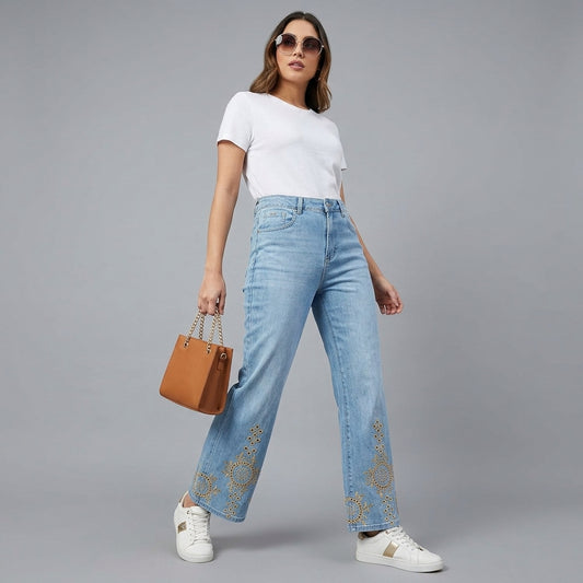 JEAN WIDE LEG  BOTA CROCHET ENCAJE