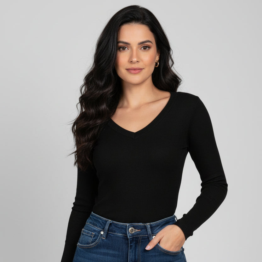 BODY MANGA LARGA CUELLO V