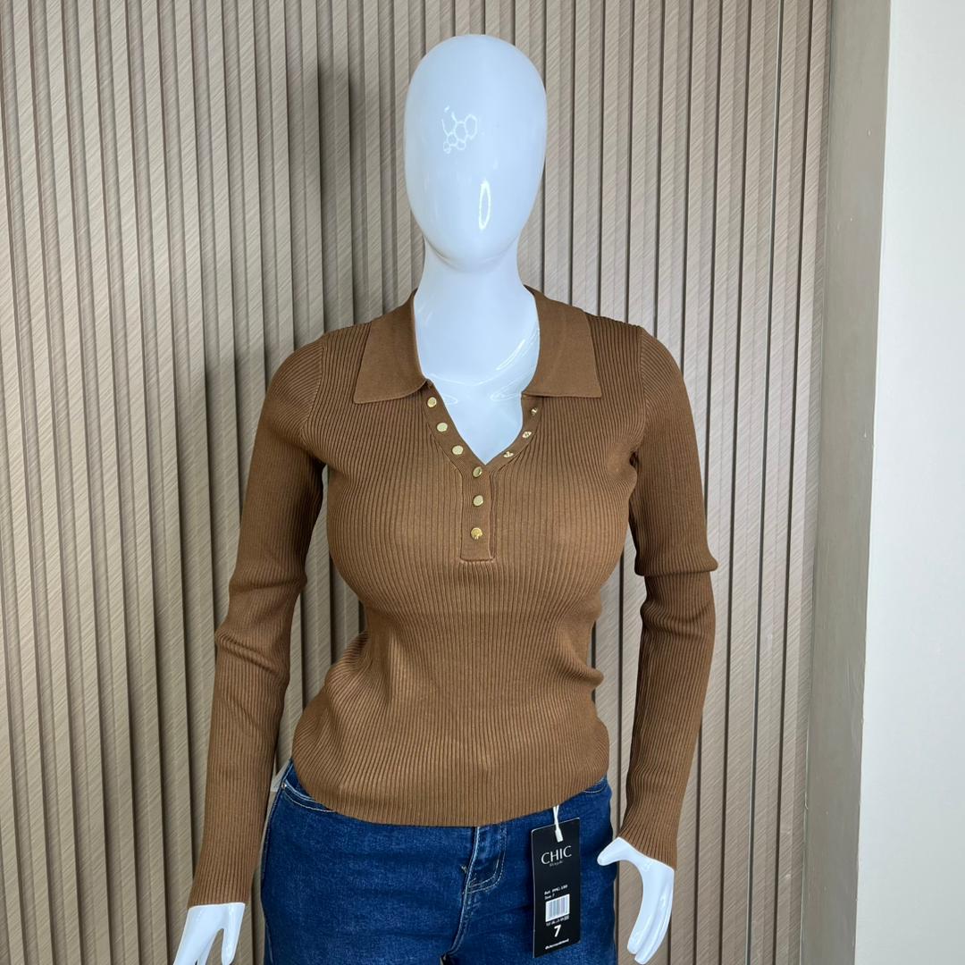 TOP MANGA LARGA POLO BOTONES