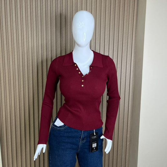 TOP MANGA LARGA POLO BOTONES