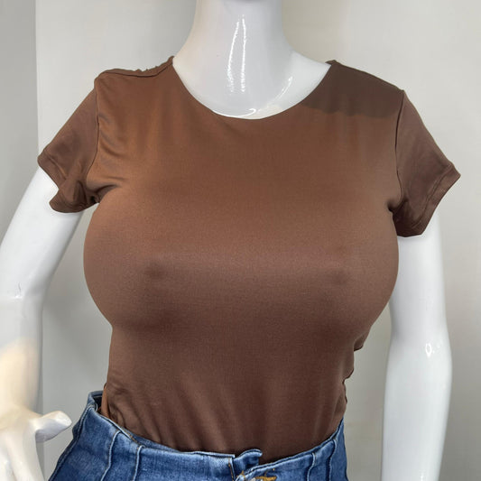 BODY HALTER MANGA CORTA MARRON