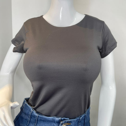 BODY HALTER MANGA CORTA GRIS OSCURO