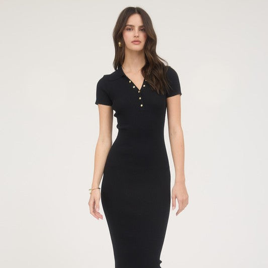 VESTIDO LARGO CUELLO POLO NEGRO