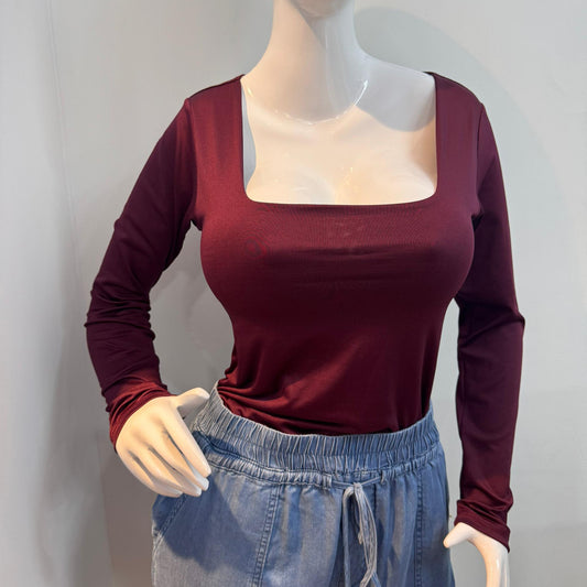 Body Manga Larga Escotado Vino