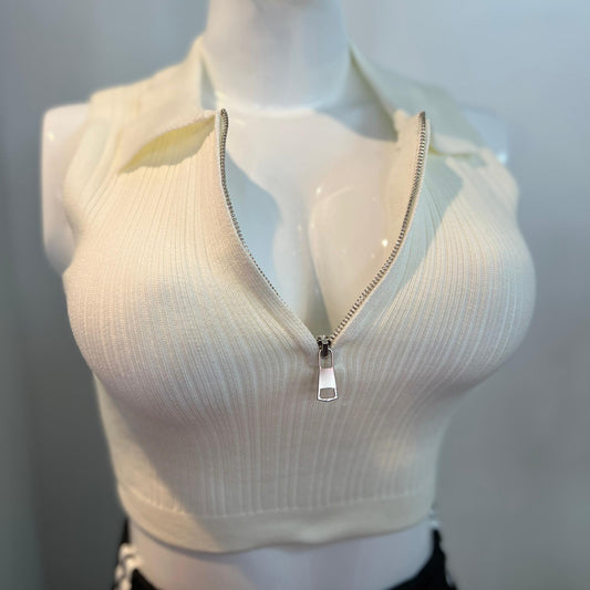 TOP CUELLO POLO MANGA SISA BLANCO