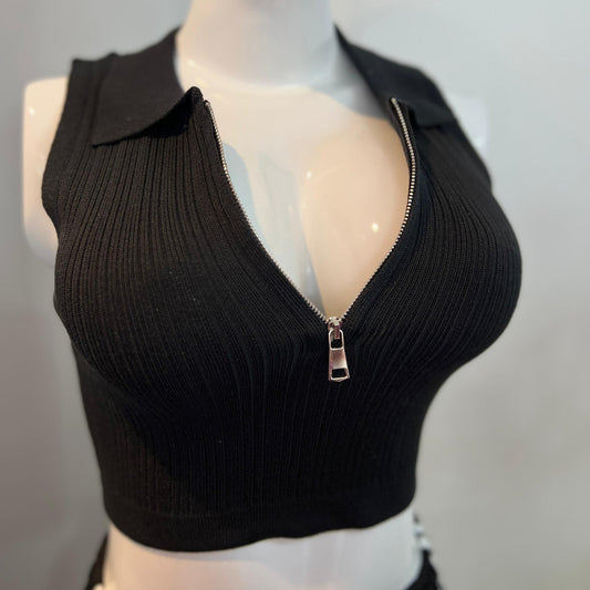 TOP CUELLO POLO MANGA SISA NEGRO