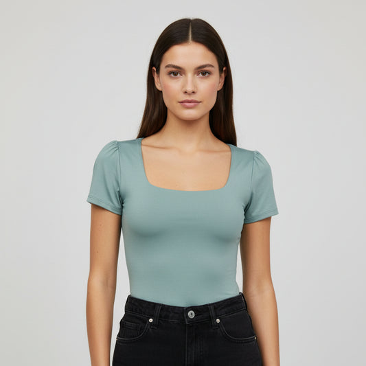 Body Manga Corta Escotado Verde Menta