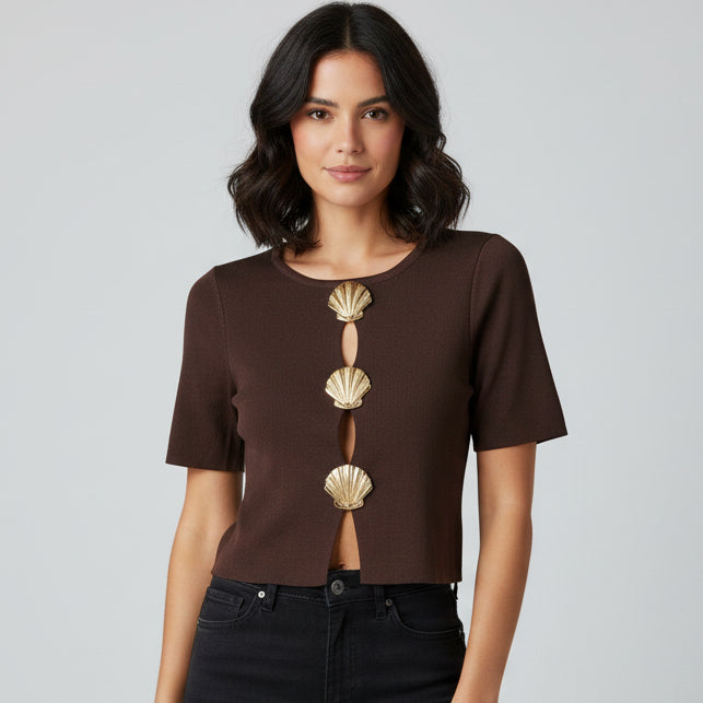 BLUSA MANGA CORTA BOTON DORADO