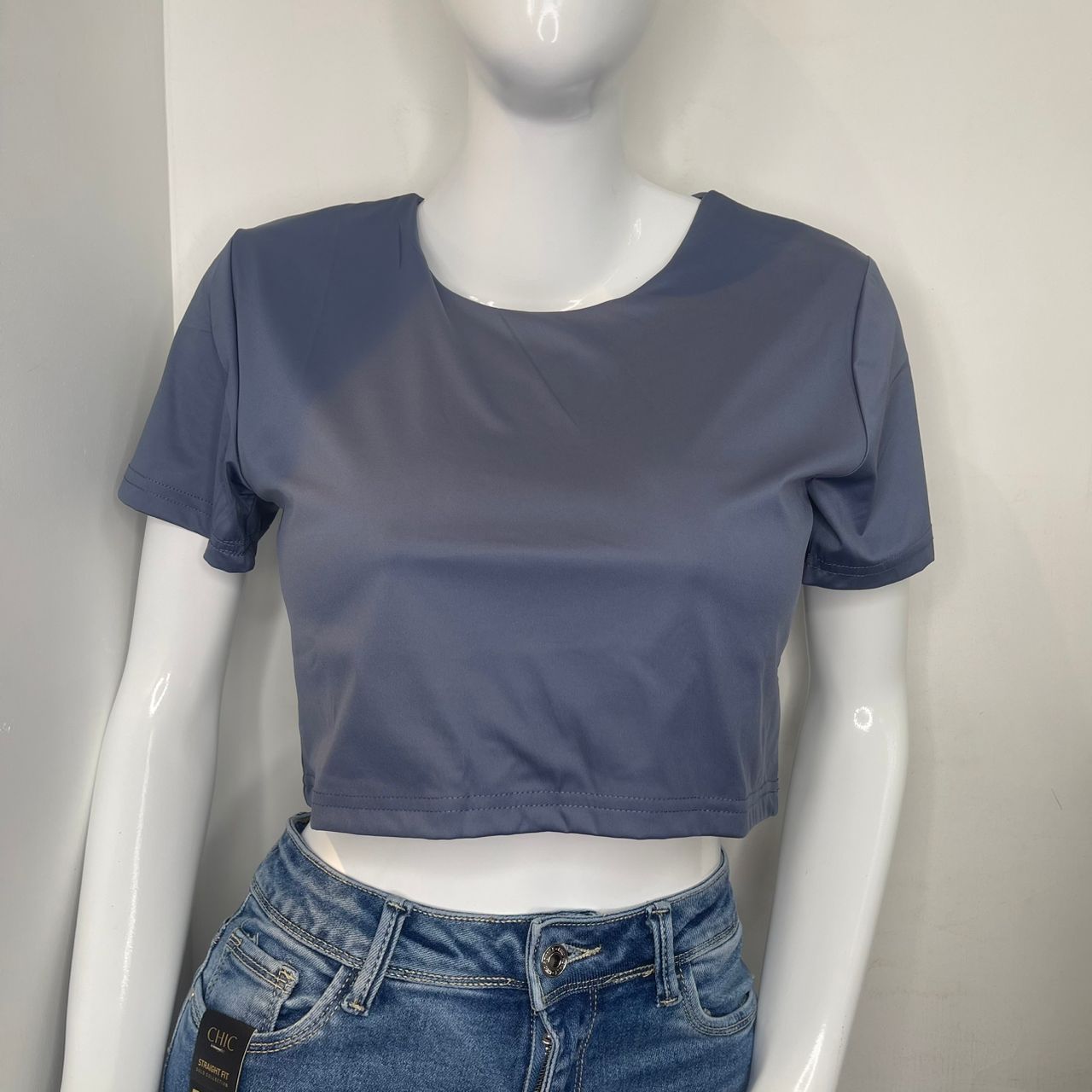 TOP HALTER MANGA CORTA AZUL