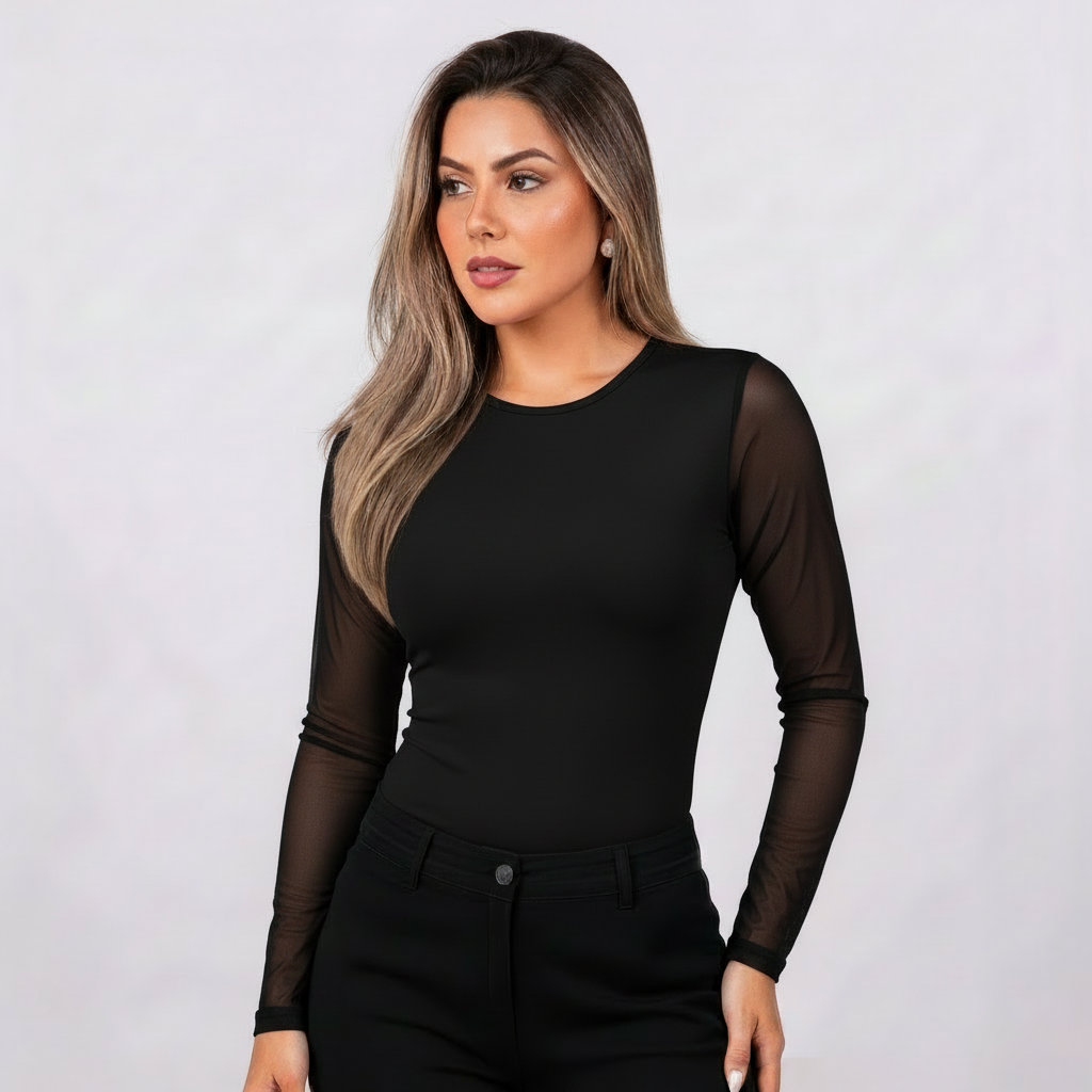 BODY HALTER MANGA LARGA TRASLUCIDA