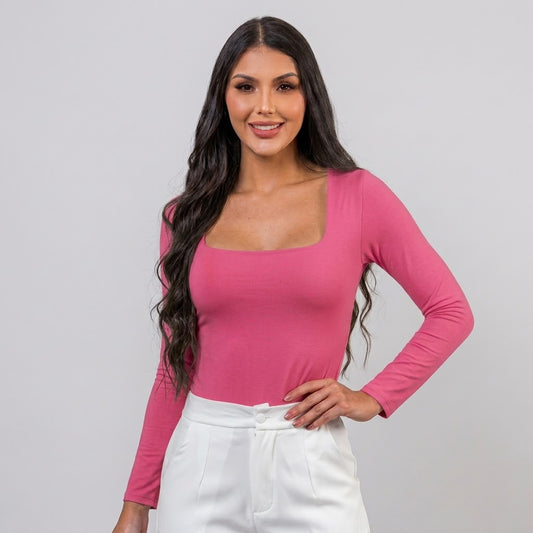 BODY MANGA LARGA ESCOTADO ROSADO