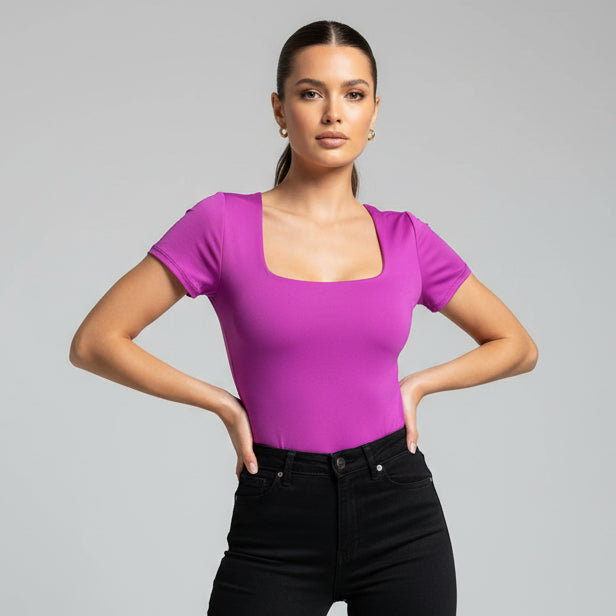 BODY MANGA CORTA ESCOTADO MORADO