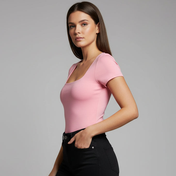 BODY MANGA CORTA ESCOTADO ROSADO