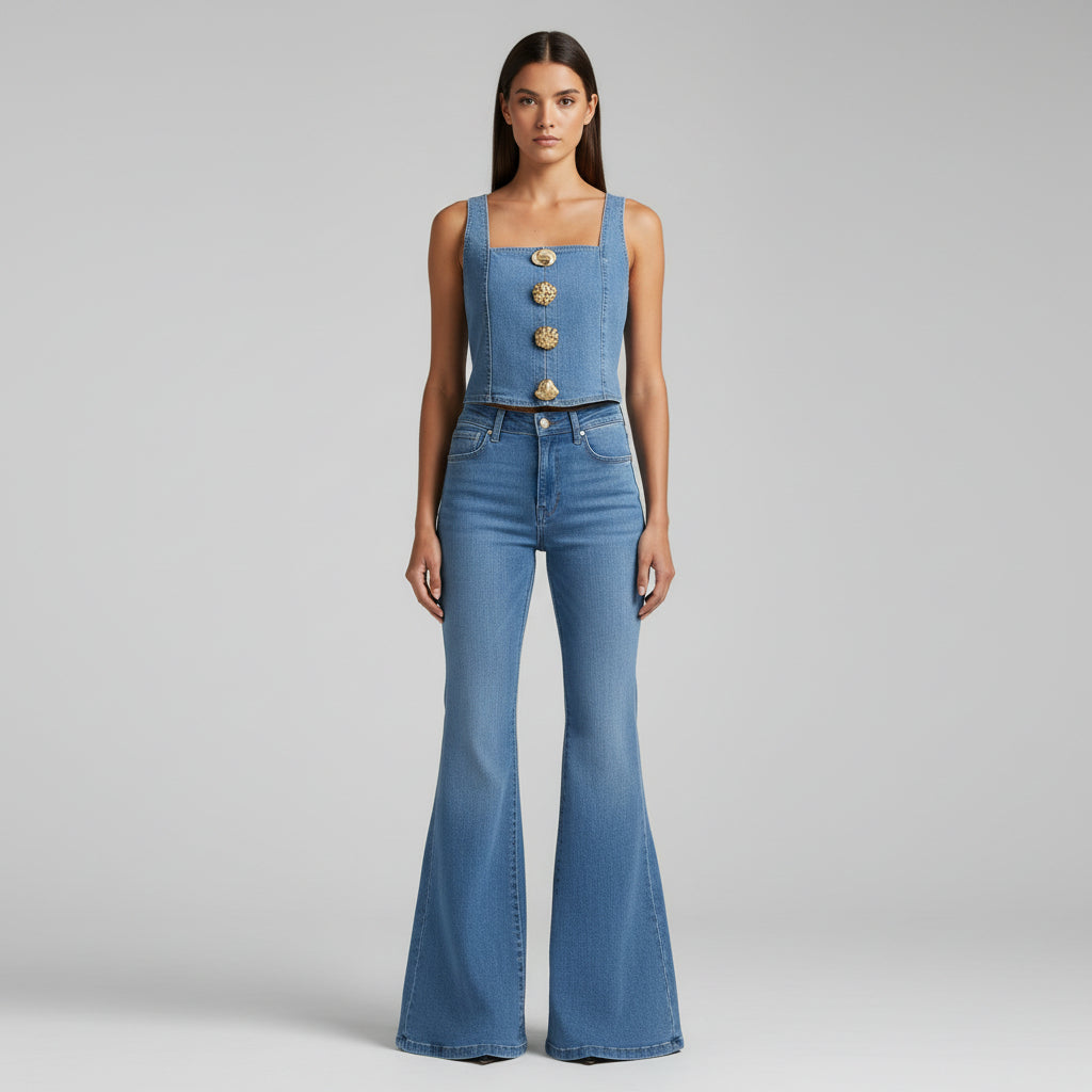 SET  JEAN BOTA CAMPANA Y TOP TOTAL DENIM