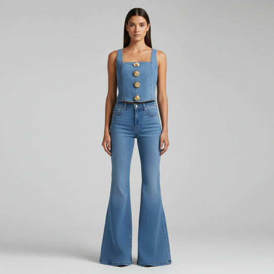 SET  JEAN BOTA CAMPANA Y TOP TOTAL DENIM