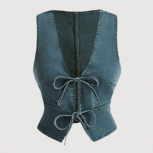 TOP TIPO CHALECO DENIM OSCURO ESCOTADO