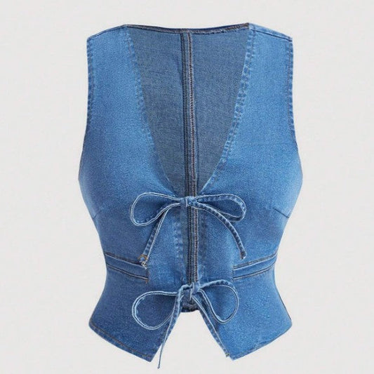 TOP TIPO CHALECO DENIM CLARO ESCOTADO