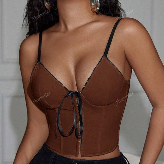 TOP MARRON ESCOTADO LAZO