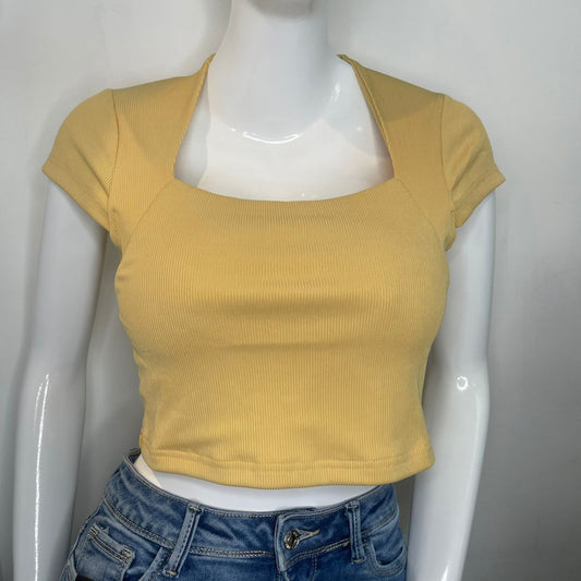 TOP CORTO MANGA CORTA AMARILLO