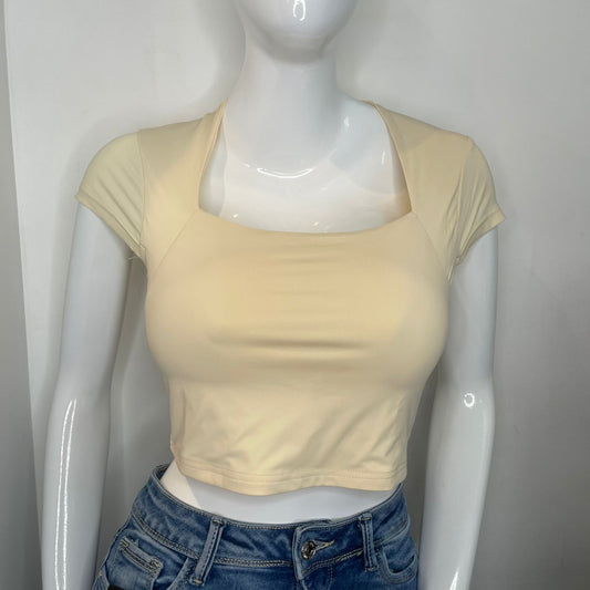 TOP CORTO MANGA CORTA BEIGE