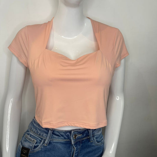 TOP MANGA CORTA CUELLO CUADRADO ROSA
