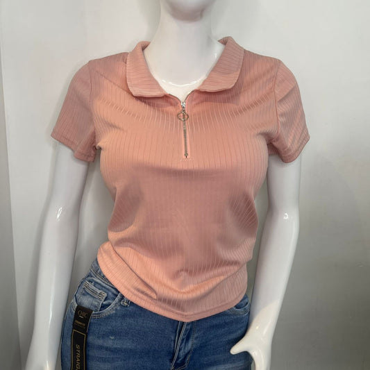 BLUSA CUELLO POLO V CIERRE ROSA
