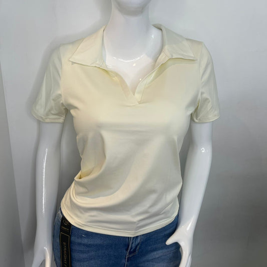 TOP CUELLO POLO V BEIGE CORTO