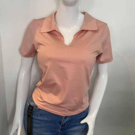 BLUSA CUELLO POLO V ROSA LARGO