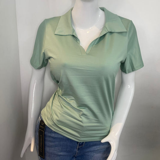 BLUSA CUELLO POLO V VERDE LARGO