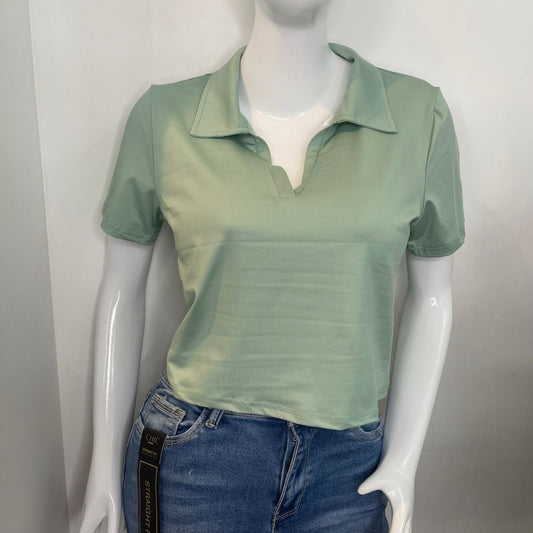 TOP CUELLO POLO V VERDE CORTO